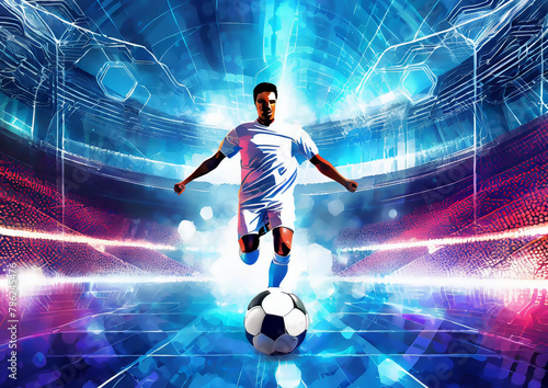 スポーツの概念でスタジアムでサッカーをするサッカー選手