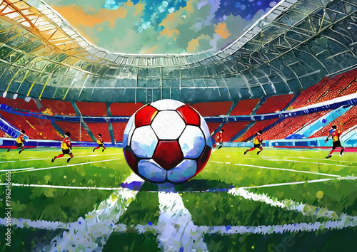 サッカーボールとサッカースタジアム