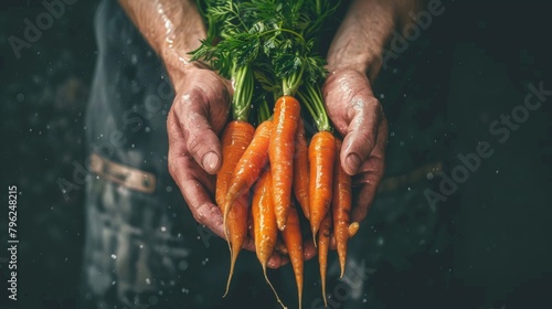 Hands holding a bunch of freshly washed carrots, showcasing the simple yet essential act of food preparation