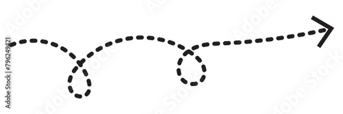 Dashed arrow set. Vector doodle dot line. Thin pointer arrows