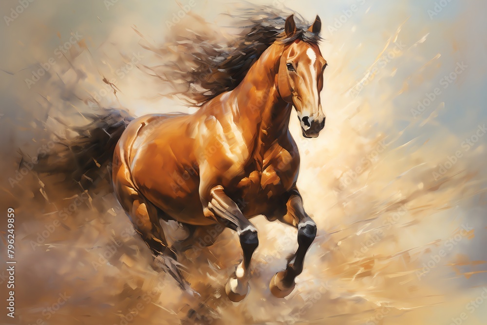 Capture the dynamic energy of a horse galloping at eye-level angle in a striking filigree pattern using oil paint Capture the dynamic energy of a horse galloping at eye-level angle in a striking filigree pattern using oil paint
