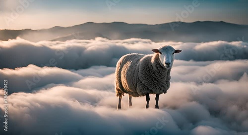Sheep above the clouds. Counting sheep to sleep. photo