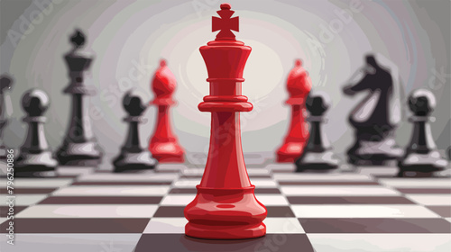 Red chess piece among ordinary ones on checkerboard 