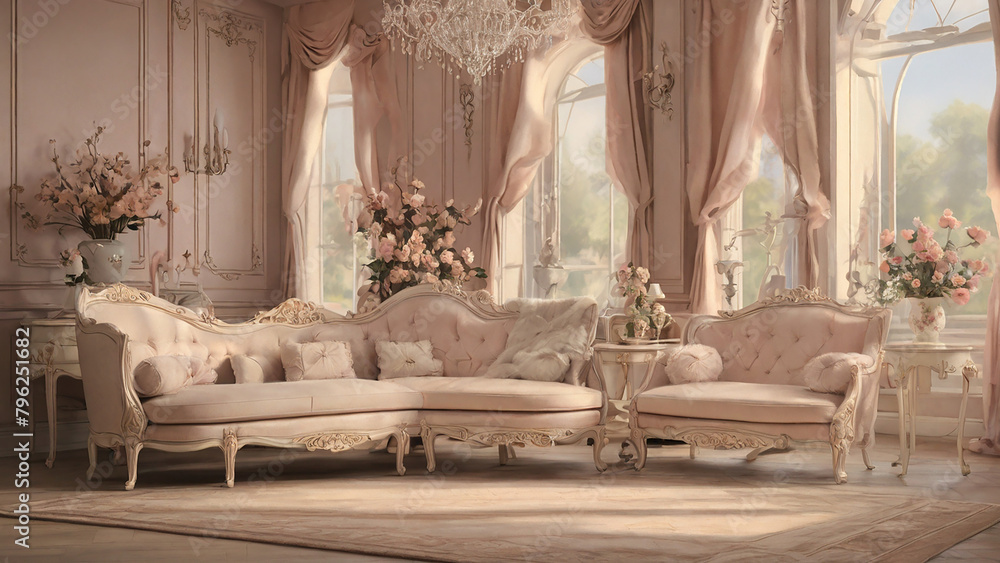 Fototapeta premium A nostalgic, vintage-inspired scene, depicting a bygone era of style and sophistication, with elegant fashion, ornate furnishings, and a sense of charm, all achieved in the subtle,