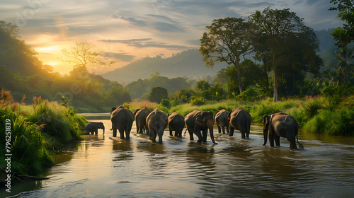 Elephant Nature Park, Chiang Mai: Gentle giants, natural habitat, in a serene setting, in a fantasy isometric style, with soft lighting, natural colors photo