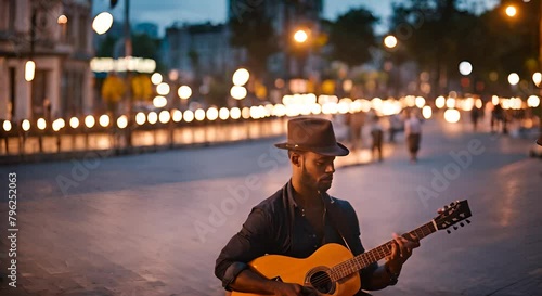 Street musician with a guitar. photo