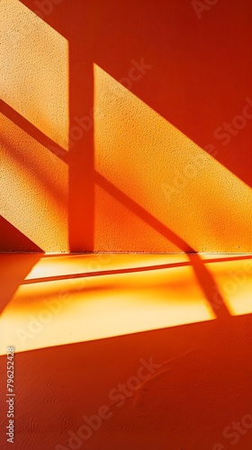 orange wall and floor with shadows  minimal interior background  product photography