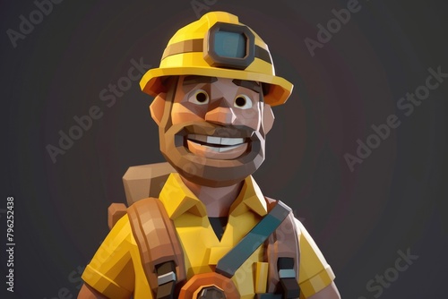 A cartoon fireman wearing a helmet and goggles. Suitable for educational materials or children's books photo