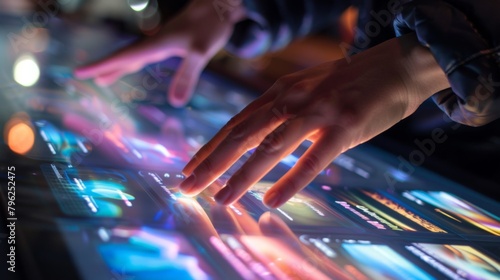 Hands swiping on a touchscreen digital display, demonstrating intuitive wireless interaction