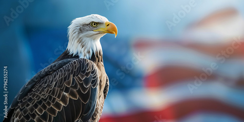 Giorno dell'indipendenza americana. 4 luglio. Aquila dalla testa calva. Spazio per messaggio o immagine.