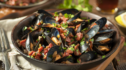 Beer Steamed Mussels with Chorizo