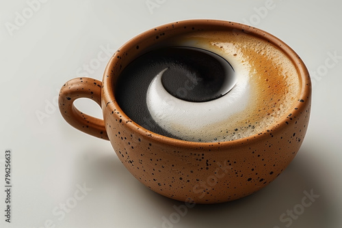 A cup of coffee with milk foam on a light background