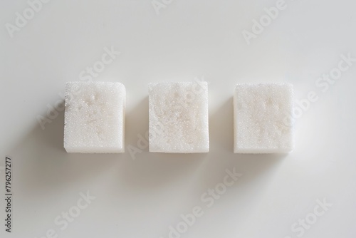 Picture a close-up view of three pristine white sugar cubes generative ai
