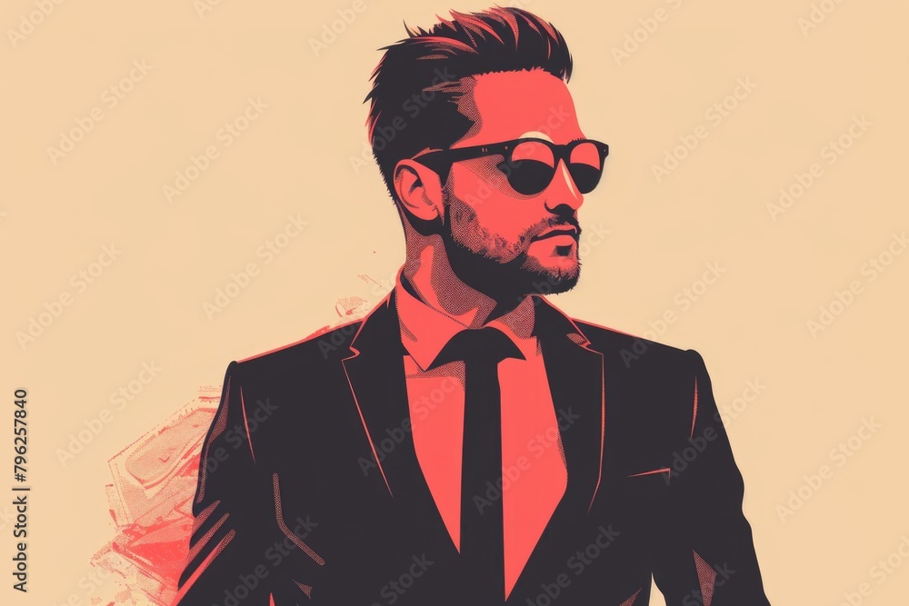 A man in a suit and tie wearing sunglasses. Suitable for business concept A man in a suit and tie wearing sunglasses. Suitable for business concept