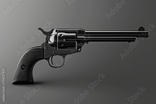A revolver with a black barrel on a gray background. Ideal for firearms or security concepts photo