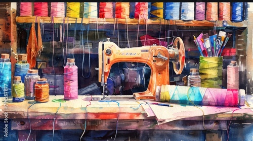 Wallpaper Mural watercolor of a cozy sewing room Torontodigital.ca