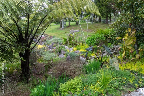 Native and temperate garden in the Lower Buller Gorge  Westport  West Coast  New Zealand.