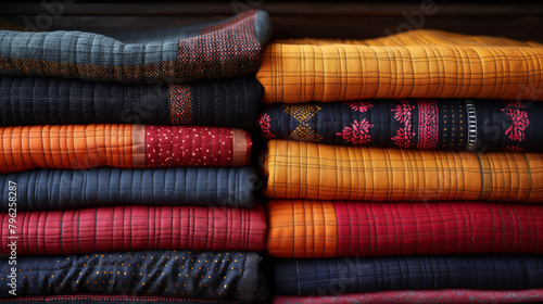A Visually Striking Stack Of Colorful Fabrics With Diverse Textures And Patterns