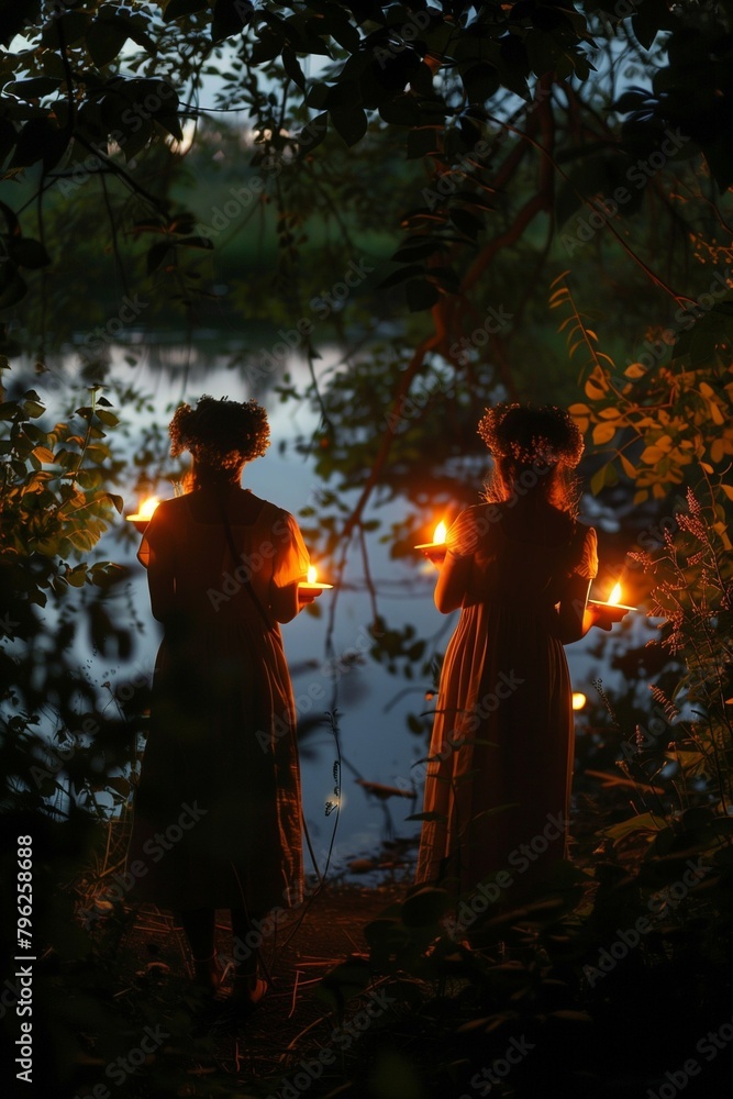 Slavic rituals on Kupala night. Midsummer holiday, early summer holiday, solstice. Lighting a bonfire, fortune telling, weaving wreaths. National celebration