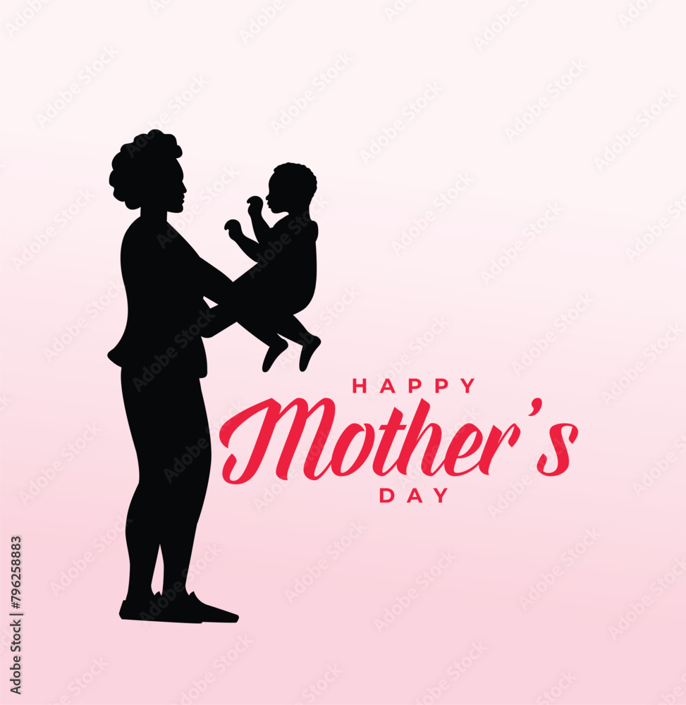 Mother's day postcard with paper flying elements and gift box on blue sky background. Vector symbols of love in shape of heart for greeting card design