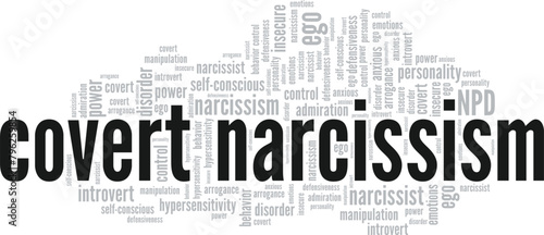 Covert Narcissism word cloud conceptual design isolated on white background.