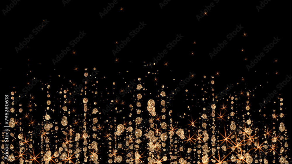Shiny golden glitter falling down.Festive background with gold glitter and confetti for celebration background with glowing golden particles. Luxury design for decor, wallpaper, print.