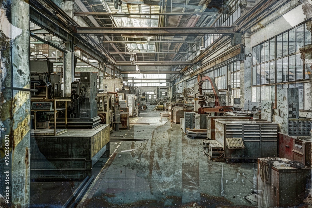 A factory filled with machinery and large windows. Suitable for industrial concepts A factory filled with machinery and large windows. Suitable for industrial concepts