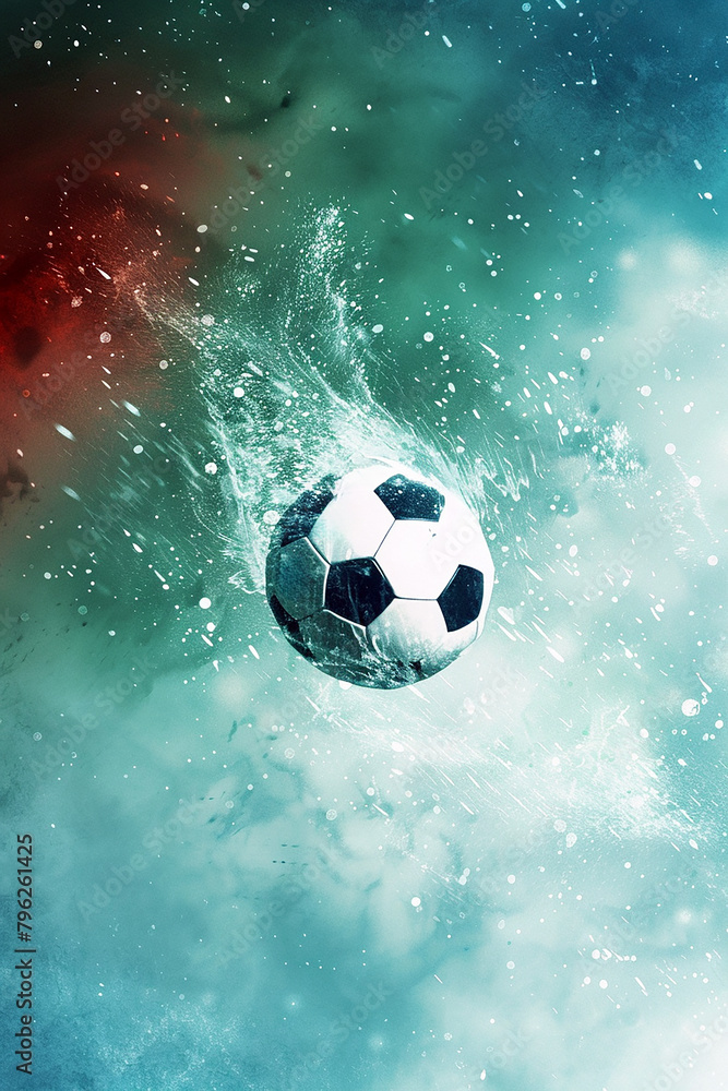 Fototapeta premium Dynamic presentation of a football match. AI generative.