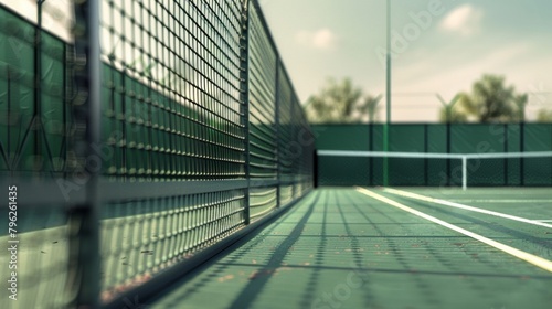 Blank mockup of lightweight aluminum tennis court windbreaks making them easy to move and adjust as needed. . photo