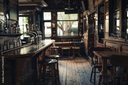 A cozy corner bar with worn wooden floors and empty beer taps, the perfect setting for intimate conversations, Generative AI
