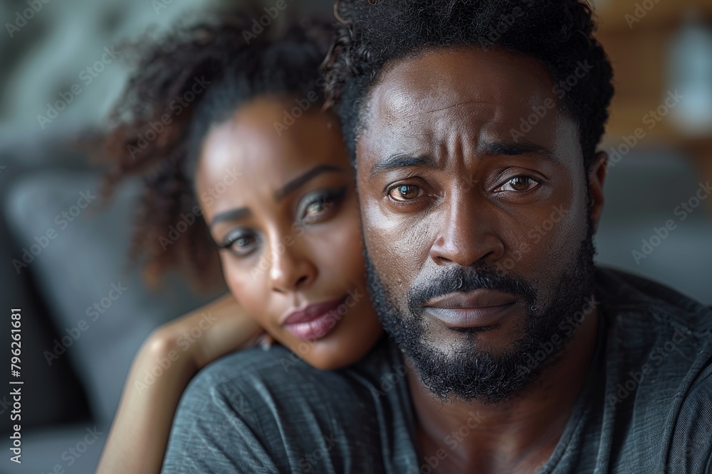 A close-up portrait of an interracial couple showing affection and emotional support A close-up portrait of an interracial couple showing affection and emotional support