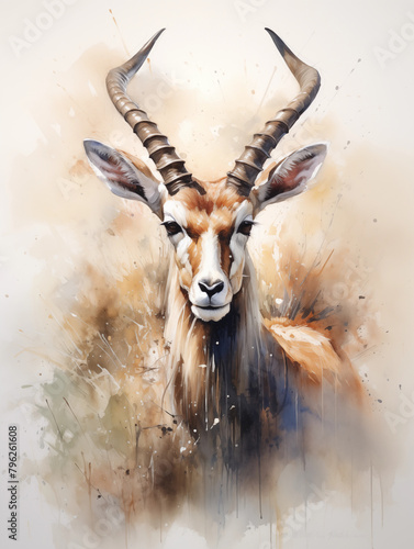 Beautiful watercolor painting of a gazelle on a watercolor background. Ideal for nature or wildlife themed projects photo