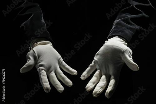 A pair of white gloves on a black background. Perfect for fashion or formal events photo