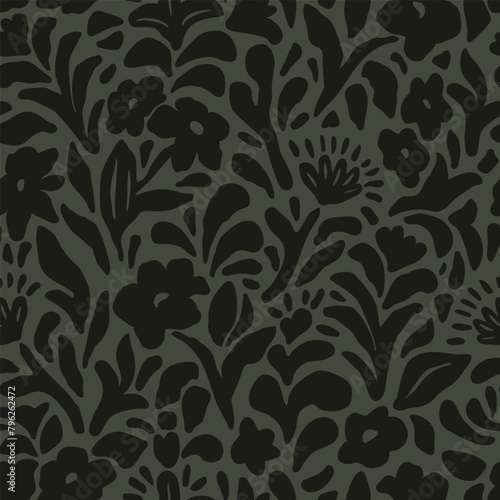 Vintage vector seamless pattern in style of paper cut. Minimal abstract organic shapes pattern. Modern, ethnic fashion design for fabric. Collage contemporary print.