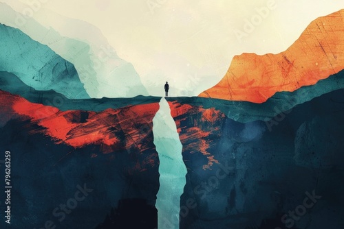 A person standing on top of a mountain next to a waterfall. Great for outdoor and nature themes