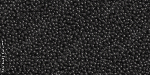 Black balls or bubbles abstract background as seamless pattern. Styrofoam or dark plastic balls. Vector illustration of polymer material texture