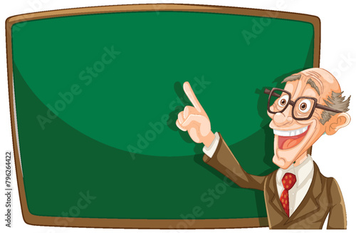 Cartoon professor pointing at an empty blackboard