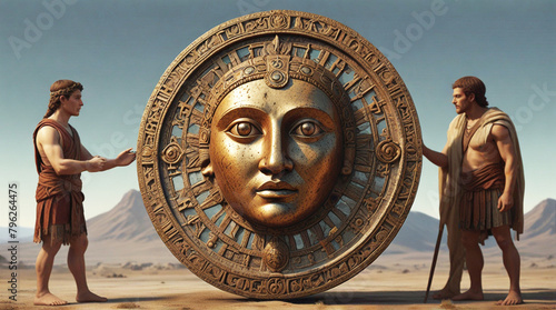 A large metal work of art from ancient centuries. photo