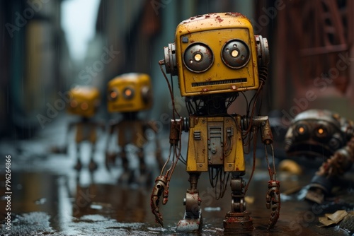 Group of Little Robots Standing Together