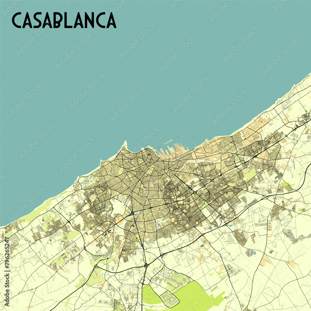 Fototapeta premium Casablanca, Morocco map poster art