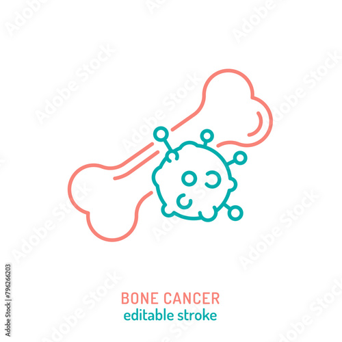 Sarcoma, bone cancer outline icon. Osteosarcoma sign.