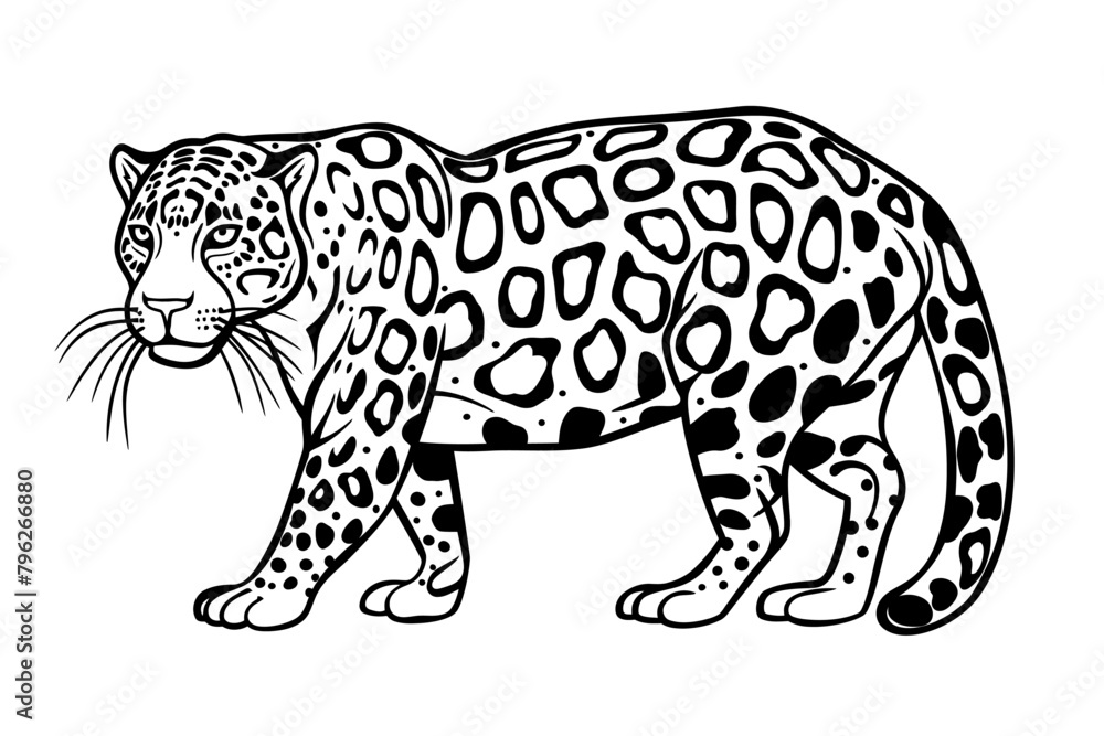 Basic cartoon clip art of a Jaguar, bold lines, no gray scale, simple coloring page for toddlers