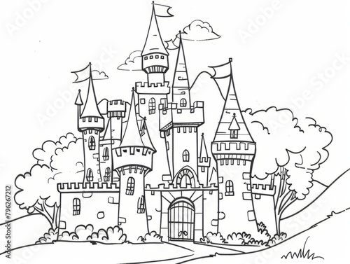 Castle Coloring Pages for Kids  Preschoolers  Simple Coloring Book  Educational  Printable