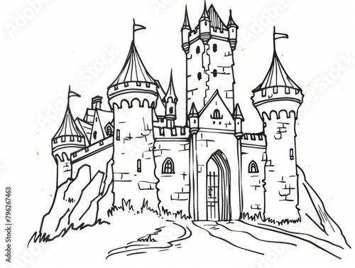 Castle Coloring Pages for Kids, Preschoolers, Simple Coloring Book, Educational, Printable © 9DIGITECH