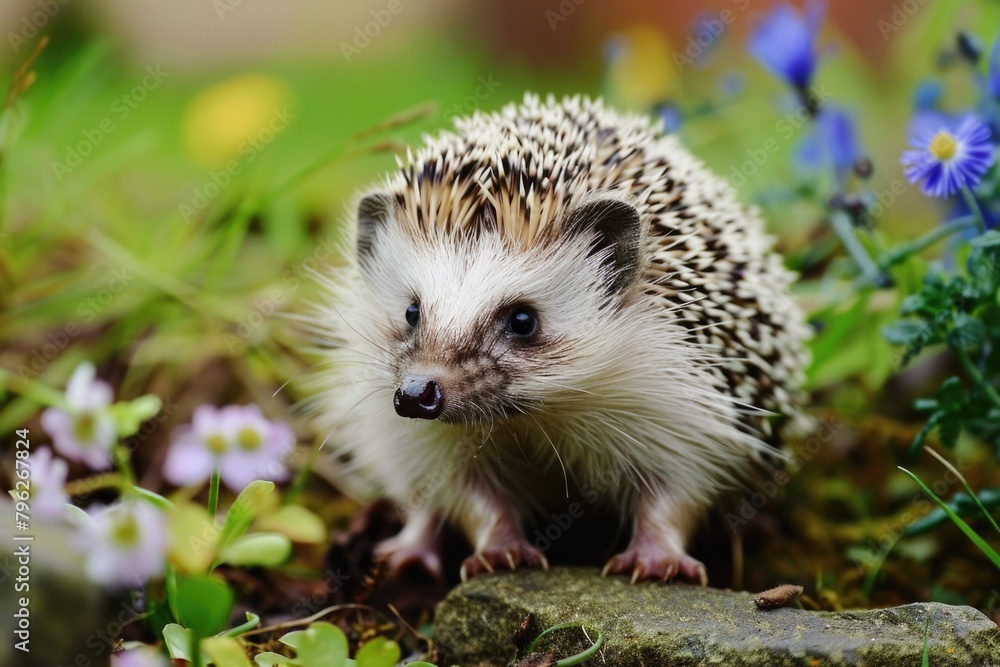 Naklejka premium A small hedge sitting on top of a lush green field. Suitable for nature and gardening themes