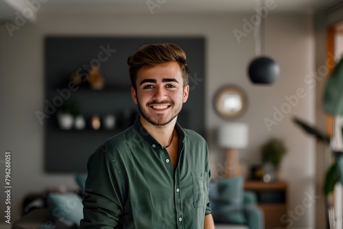 Confident Young Professional Life Coach Smiling in Home Living Room
