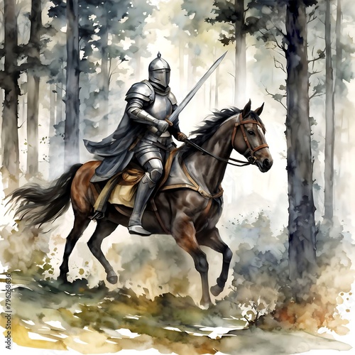 knight on horseback in the forest