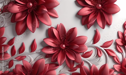 wallpaper or illustration representing red flowers on silk fabric. the whole thing is very refined