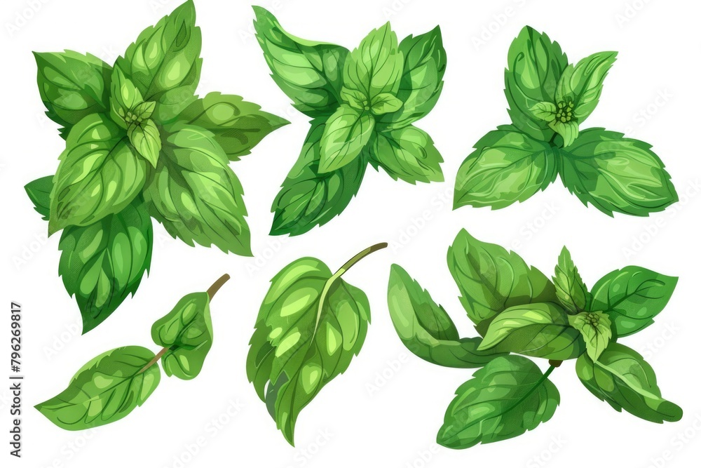 Fresh green leaves on a clean white background. Perfect for nature-themed designs Fresh green leaves on a clean white background. Perfect for nature-themed designs