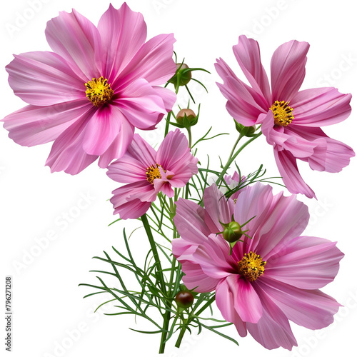 Pink cosmos flowers isolated on transparent background